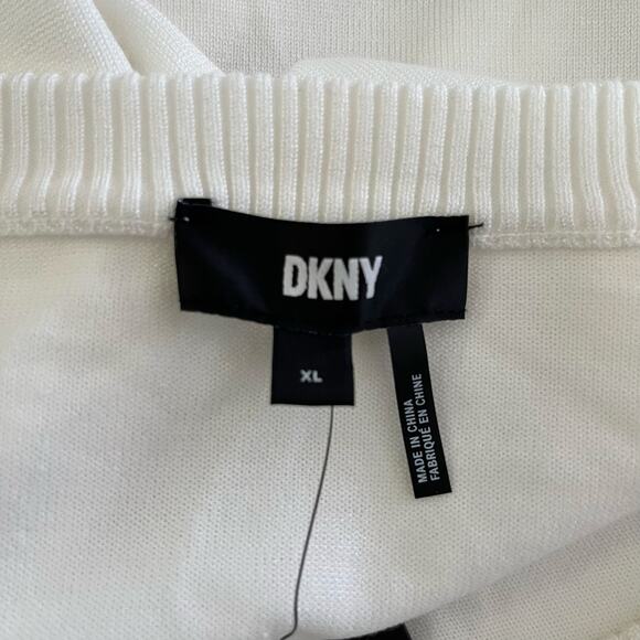 DKNY White Crewneck Stud Trim Split Hem Oversized Long Sleeve Sweater XL NWT - Picture 5 of 14